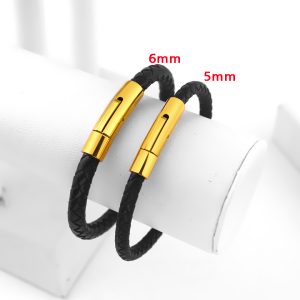 LN181b Vòng tay da khóa trụ tròn titan cao cấp