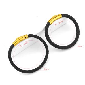 LN181d Vòng tay da khóa trụ tròn titan cao cấp