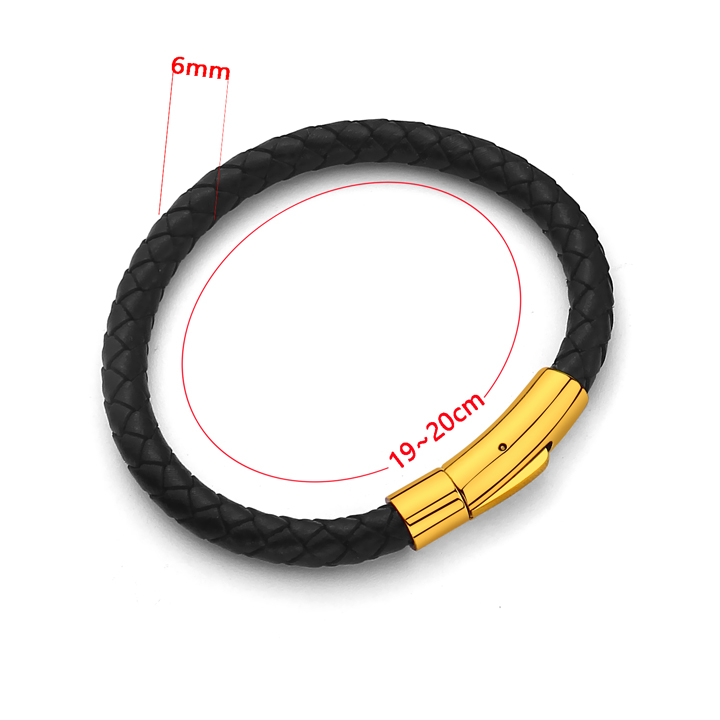 LN181f Vòng tay da khóa trụ tròn titan cao cấp