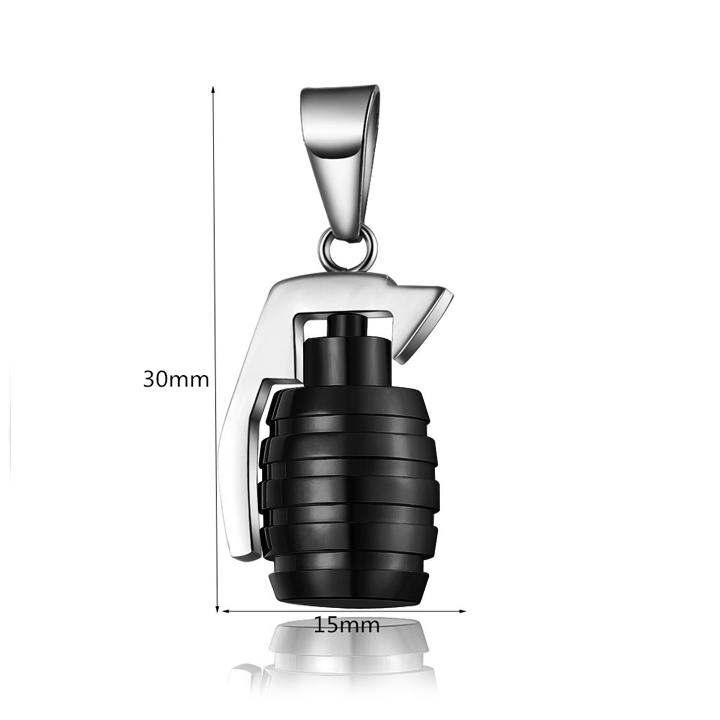 MD023a Mặt dây chuyền quả lựu đạn inox màu đen cá tính