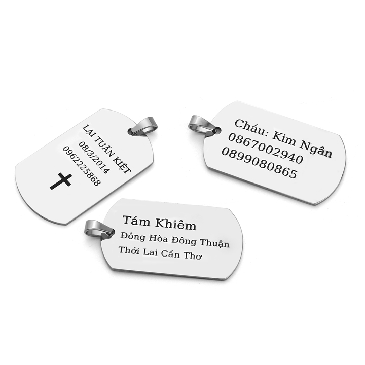 MD083a Khắc nội dung lên thẻ inox đi cho người già trẻ con phòng đi lạc khắc thẻ bài theo yêu cầu