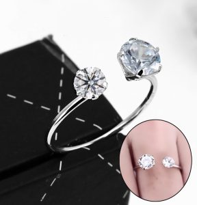 N114a Nhẫn nữ inox hở free size 2 đầu đính đá