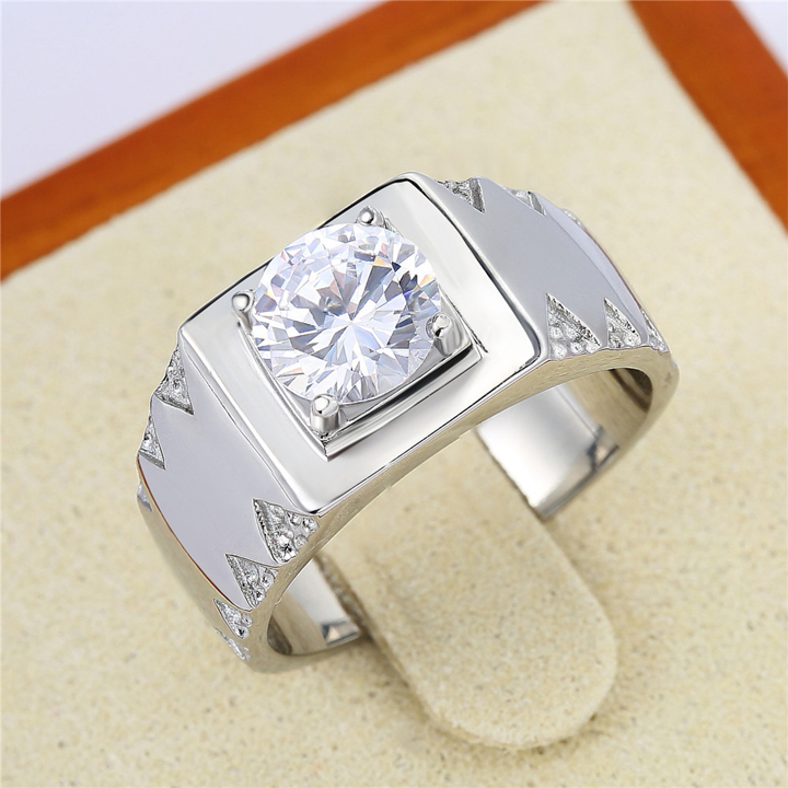 N692c Nhẫn nam titan màu thép viên đá chủ 8ly tròn
