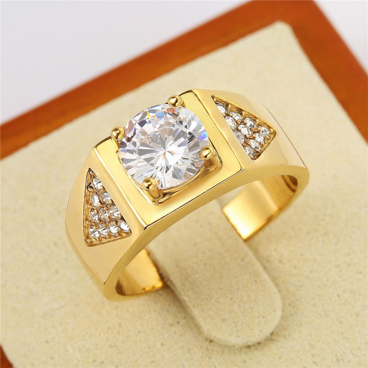 N697d Nhẫn nam titan mạ màu vàng hột chủ 8ly
