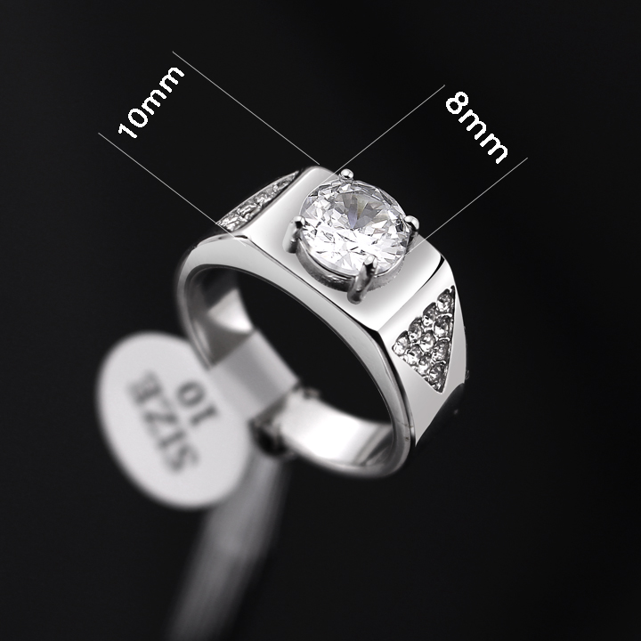 N698a Nhẫn nam titan màu trắng thép đính hột chủ 8ly