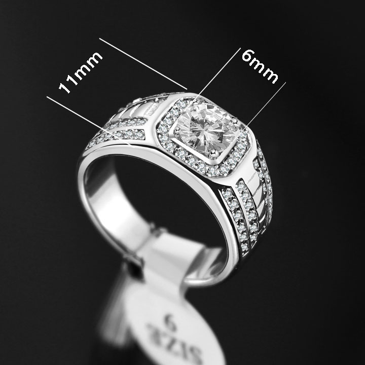 N699a Nhẫn nam titan màu trắng thép đính hột chủ 6ly