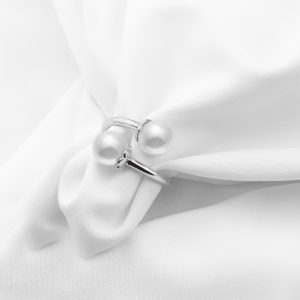 NX015b Nhẫn nữ inox free size 2 đầu ngọc trai