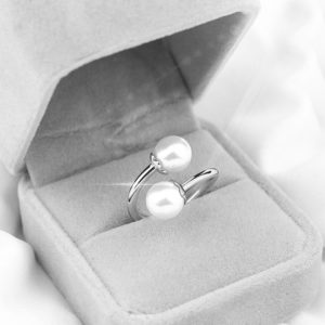 NX015c Nhẫn nữ inox free size 2 đầu ngọc trai