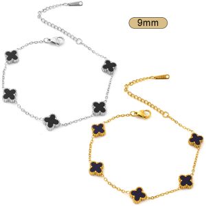 TA144b Lắc tay nữ titan 5 bông van cleef mi ni 9mm nền màu đen