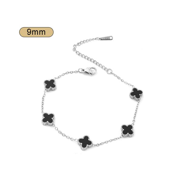 TA144c Lắc tay nữ titan 5 bông van cleef mi ni 9mm nền màu đen