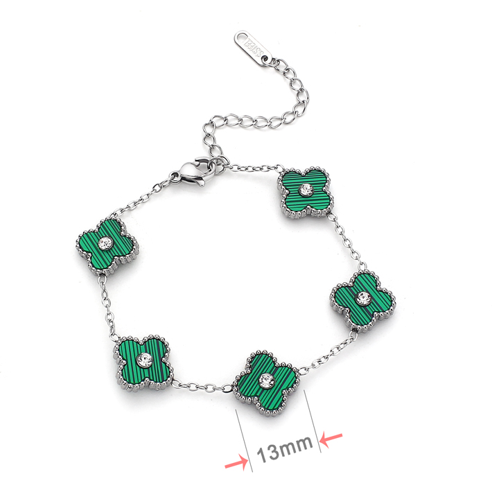 TA215b Lắc tay nữ titan hoa 4 cánh van cleef 13mm đính đá ở giữa