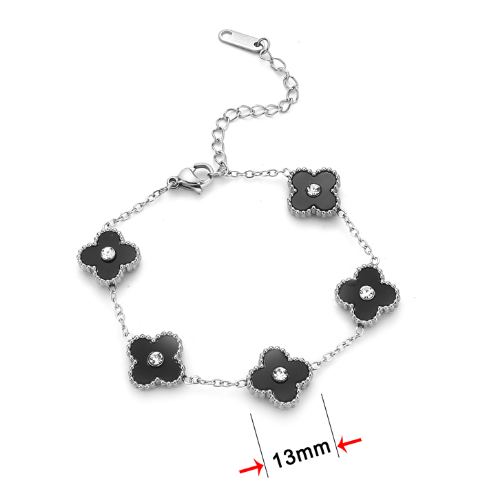 TA215c Lắc tay nữ titan hoa 4 cánh van cleef 13mm đính đá ở giữa