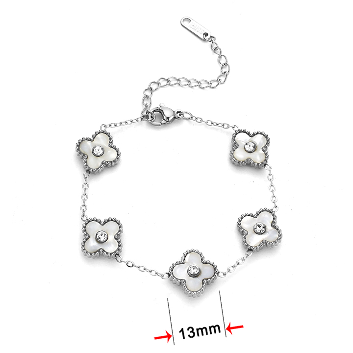 TA215d Lắc tay nữ titan hoa 4 cánh van cleef 13mm đính đá ở giữa
