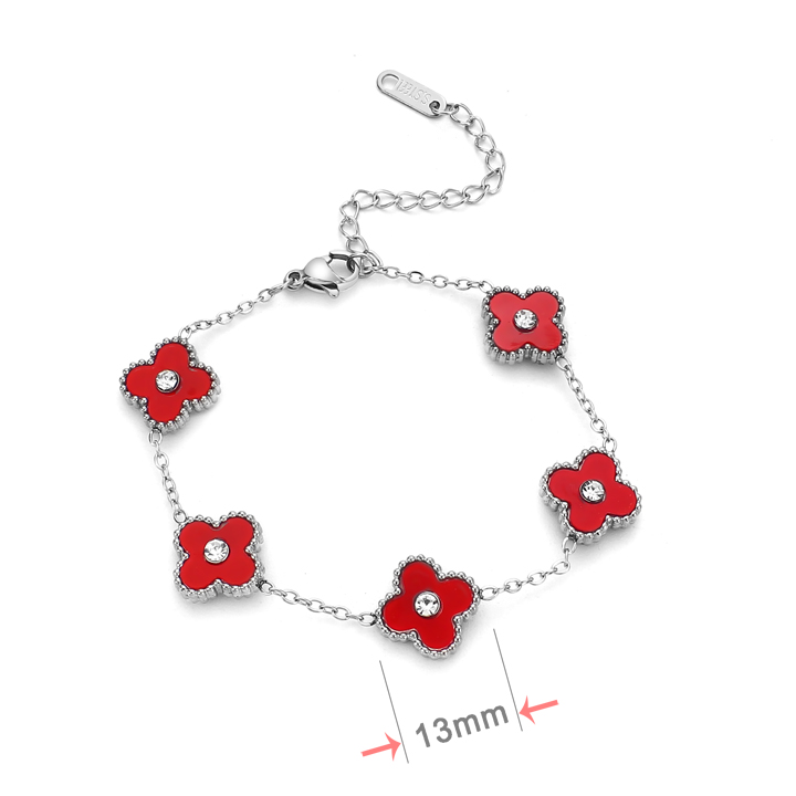 TA215e Lắc tay nữ titan hoa 4 cánh van cleef 13mm đính đá ở giữa