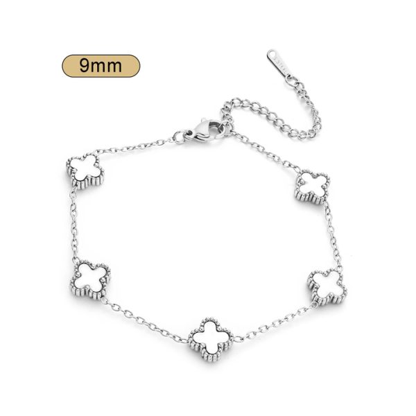 TA245b Lắc tay titan 5 bông hoa 4 cánh van cleef nền trắng size 9mm