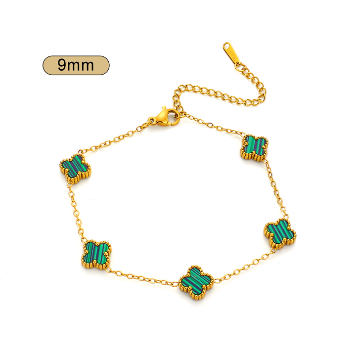 TA261a Lắc tay nữ titan 5 bông hoa 4 cánh van cleef nền xanh size nhỏ 9mm