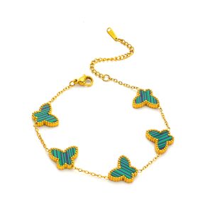 TA262a Lắc tay titan nữ van cleef VCA 5 con bướm nền xanh lá