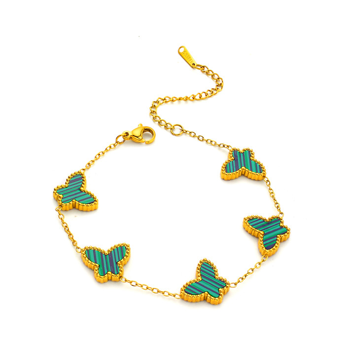 TA262a Lắc tay titan nữ van cleef VCA 5 con bướm nền xanh lá