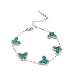 TA262b Lắc tay titan nữ van cleef VCA 5 con bướm nền xanh lá