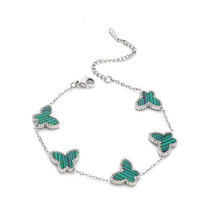 TA262b Lắc tay titan nữ van cleef VCA 5 con bướm nền xanh lá
