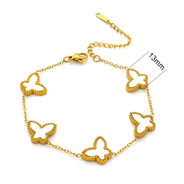 TA263a Lắc tay titan nữ van cleef VCA 5 con bướm nền xà cừ trắng