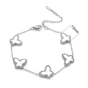 TA263b Lắc tay titan nữ van cleef VCA 5 con bướm nền xà cừ trắng