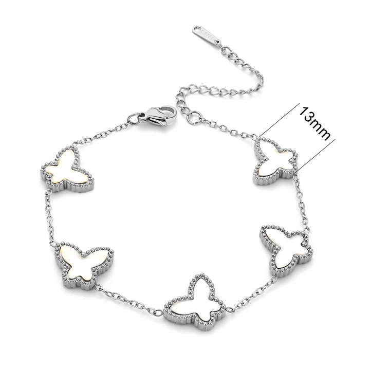 TA263b Lắc tay titan nữ van cleef VCA 5 con bướm nền xà cừ trắng