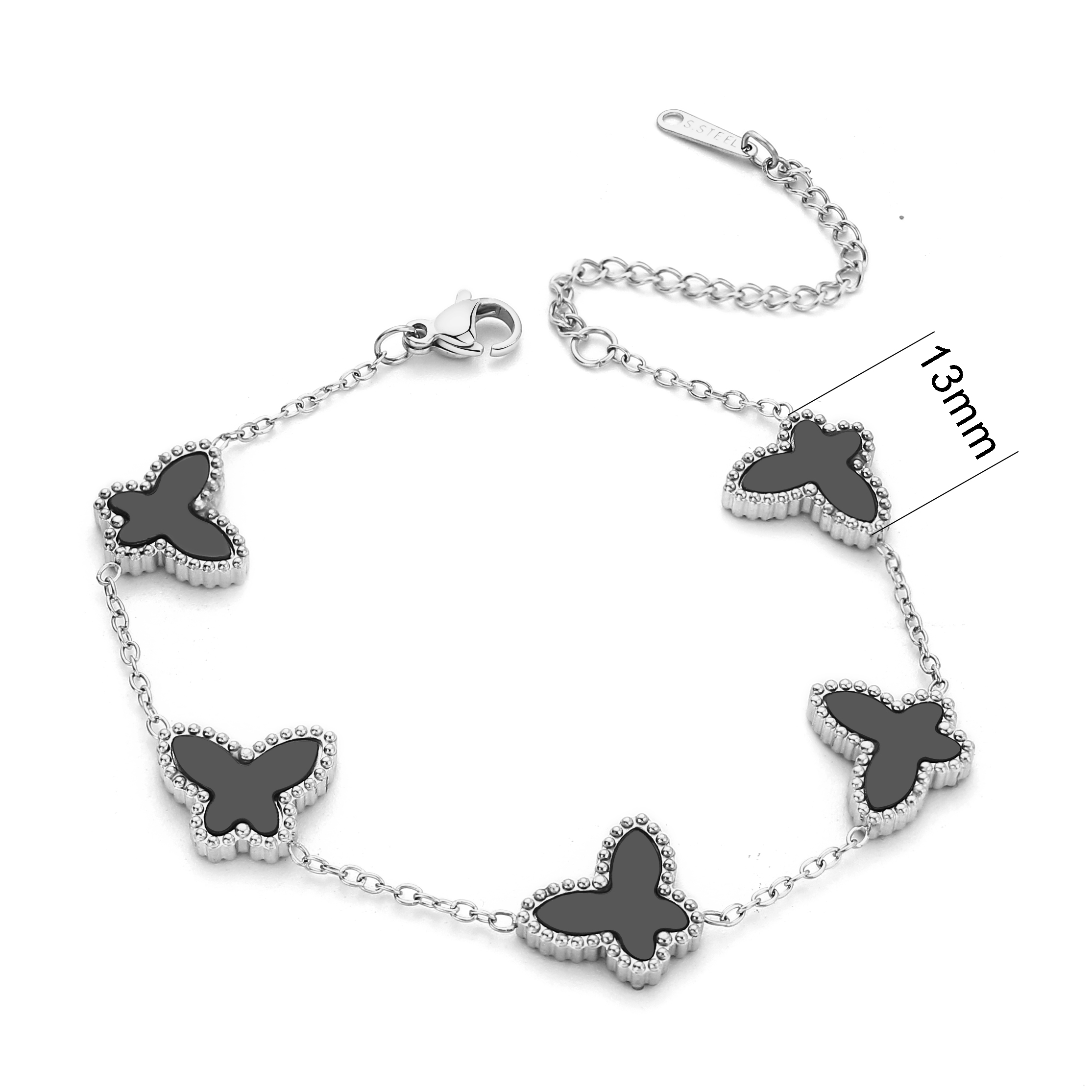 TA264b Lắc tay titan nữ van cleef VCA 5 con bướm nền màu đen