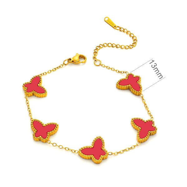 TA265a Lắc tay titan nữ van cleef VCA 5 con bướm nền màu đỏ