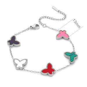 TA266b Lắc tay titan nữ van cleef VCA 5 con bướm nền màu đa màu