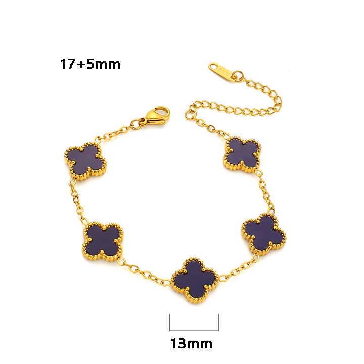 TA311c Lắc tay titan 5 bông hoa van cleef nền đen size 13mm