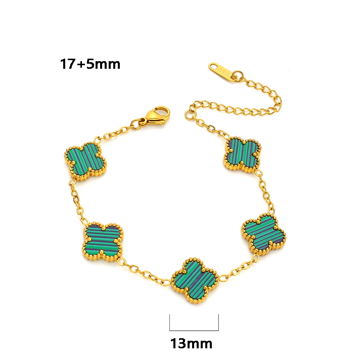 TA311c Lắc tay titan 5 bông hoa van cleef nền xanh lá size 13mm