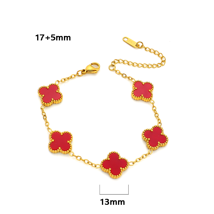 TA311d Lắc tay titan 5 bông hoa van cleef nền đỏ size 13mm