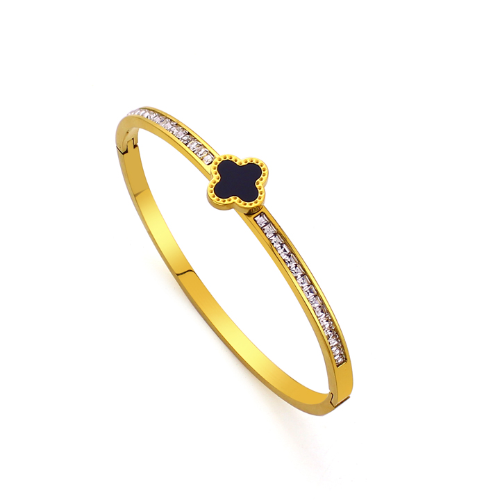 TV228a Vòng tay nữ titan mặt hoa 4 cánh đen van cleef