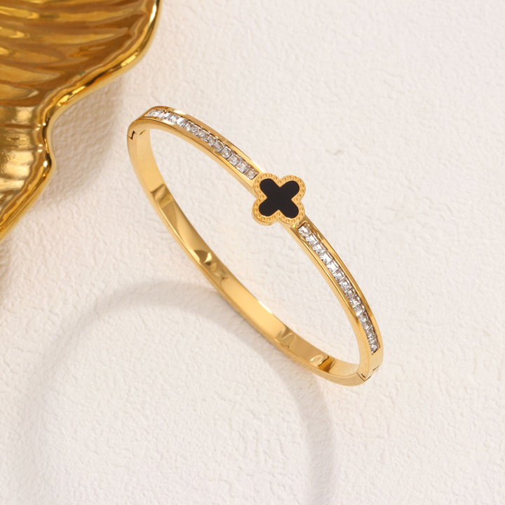 TV228f Vòng tay nữ titan mặt hoa 4 cánh đen van cleef