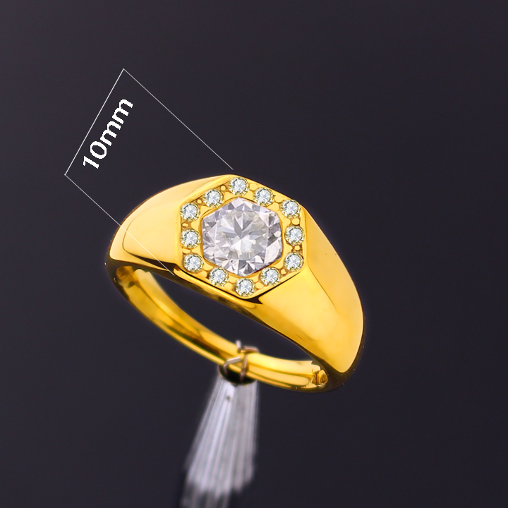 N701a Nhẫn titan nam mạ màu vàng đính kim chủ lục giác