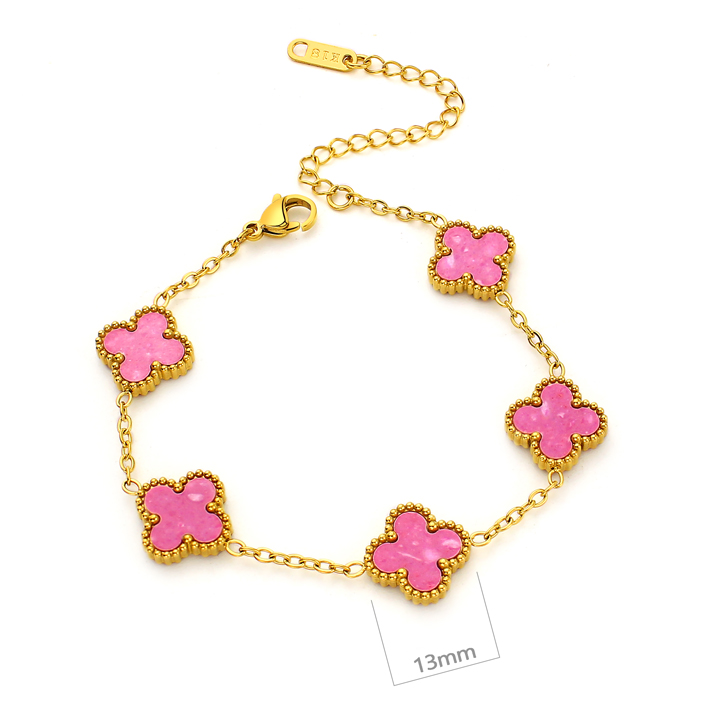 TA318a Lắc tay nữ titan 5 bông hoa van cleef màu hồng cách điệu size 13mm