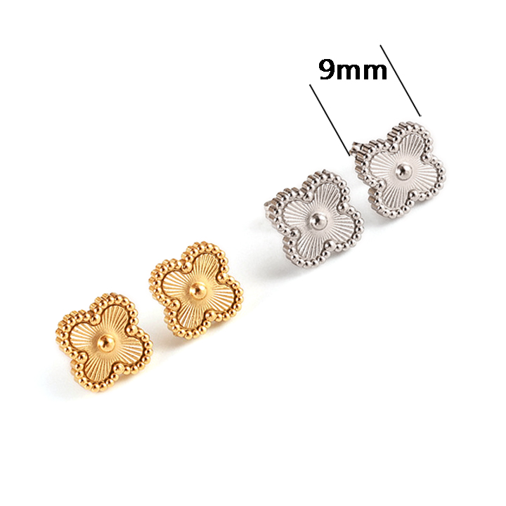 TB310a Bông tai nữ titan hoa 4 cánh van cleef chạm móc máy size 9mm