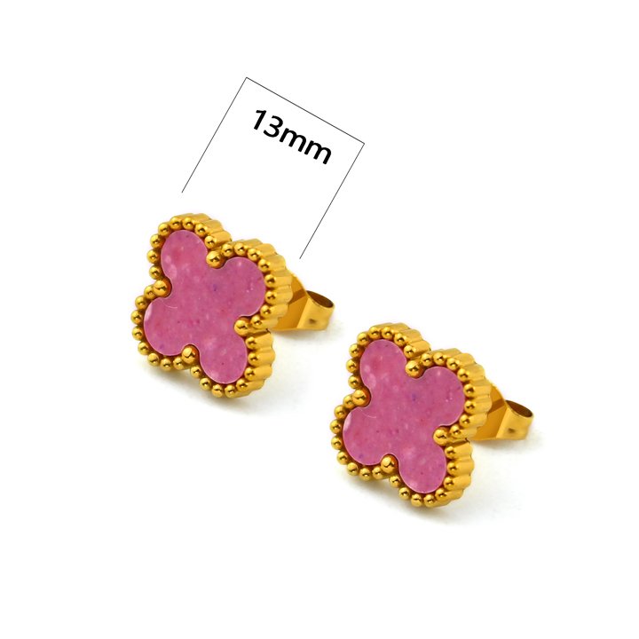 TB311a Bông tai nữ titan hoa 4 cánh van cleef màu hồng