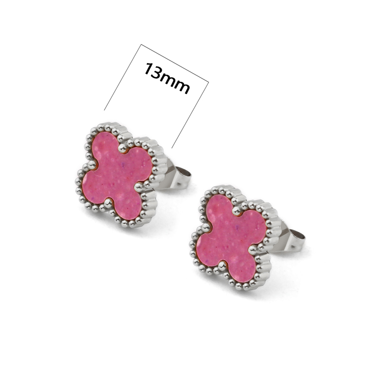 TB311b Bông tai nữ titan hoa 4 cánh van cleef màu hồng