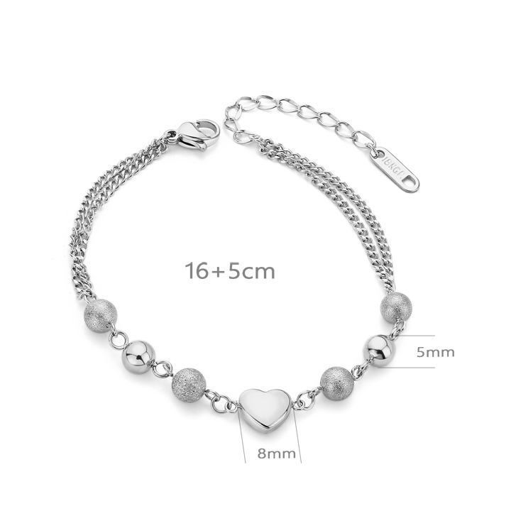 TA327c Lắc tay nữ titan trái tim cách điệu bi tròn