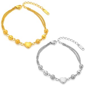 TA327d Lắc tay nữ titan trái tim cách điệu bi tròn