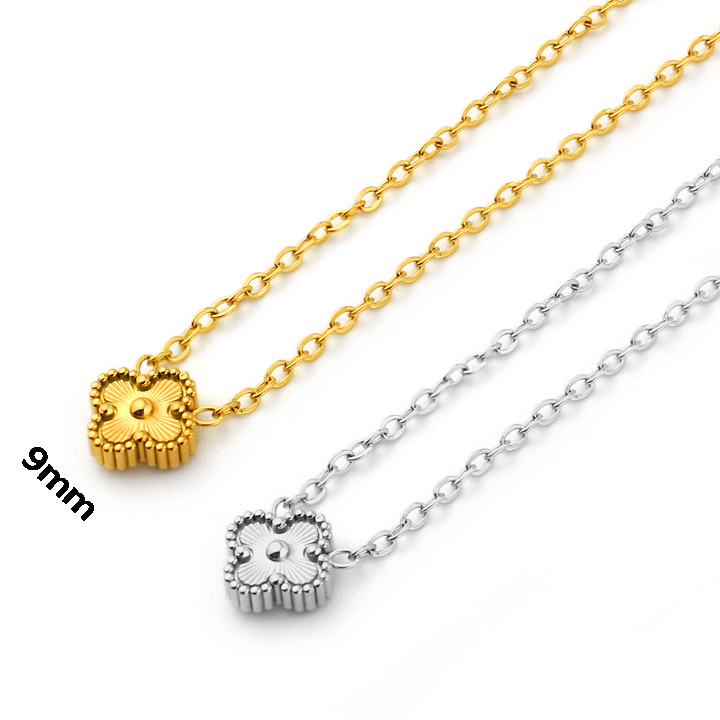 TN886c Dây chuyền nữ titan hoa 4 cánh van cleef chạm máy size 9mm