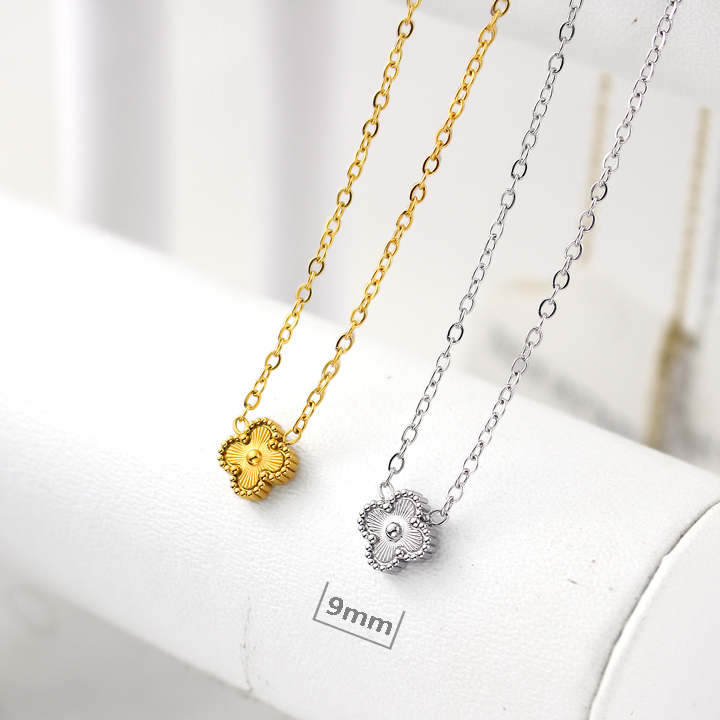 TN886d Dây chuyền nữ titan hoa 4 cánh van cleef chạm máy size 9mm