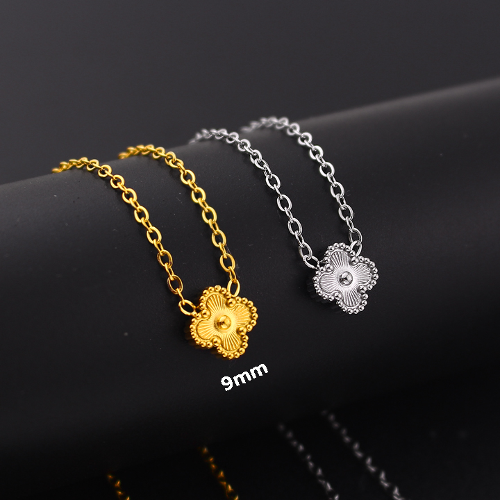 TN886e Dây chuyền nữ titan hoa 4 cánh van cleef chạm máy size 9mm