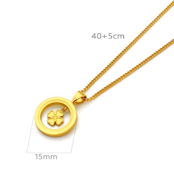 TN891a Dây chuyền nữ titan mặt hình cỏ 4 lá bên trong vòng tròn