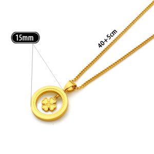 TN891j Dây chuyền nữ titan mặt hình cỏ 4 lá bên trong vòng tròn