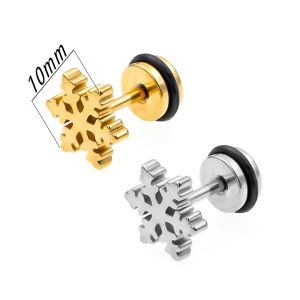 BT004b Bông tai inox hình hoa tuyết mạ màu vàng