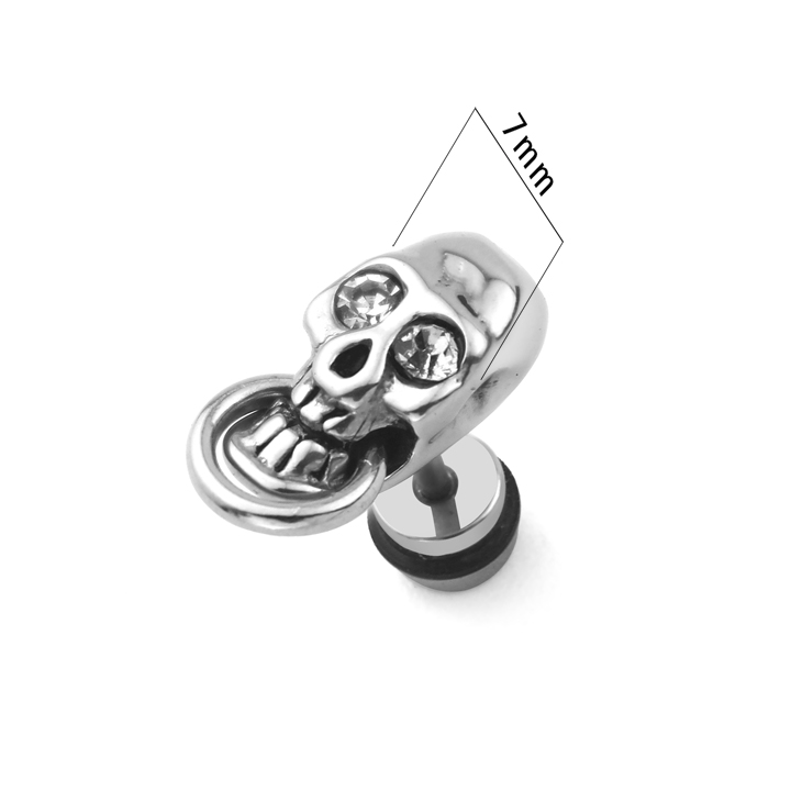 BT040C Bông tai nam inox hình đầu lâu cá tính