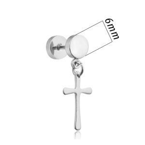 BT135a Bông tai inox tạ tròn tòn ten thánh giá màu trắng